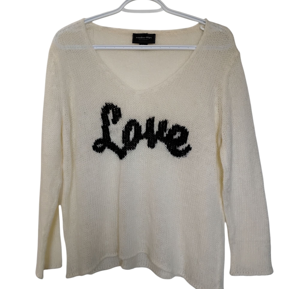 Wooden Ships Cream V-Neck 'Love' Sweater